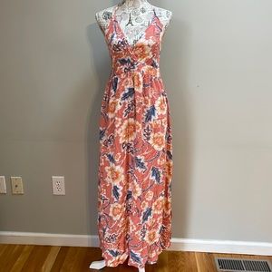 O'neill Annalisa Multi Floral Print Halter Maxi Dress Large